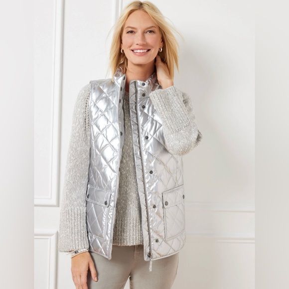 Talbots Jackets & Blazers - NWT Talbots Quilted Down Puffer Vest - 2XLP (XXL plus petite) in silver metallic